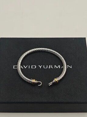 David Yurman Silver Cable Bracelet with  Hook And Gold Accents5mm